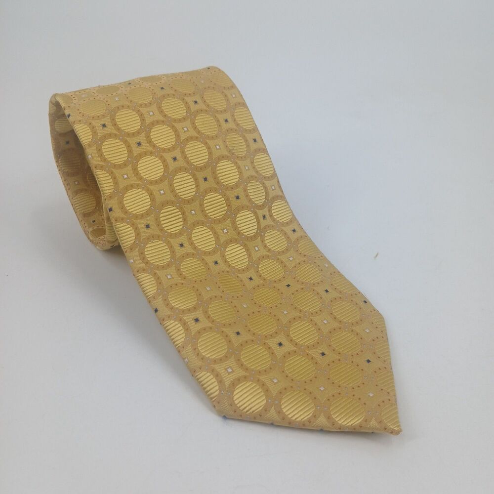 Canterbury Geometric Dot Silk Tie Mens OS Yellow Designer Luxury Formal Preppy